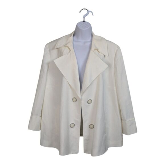 NWT Kasper White Ivory Faux Double Breasted Linen Jacket Blazer 3/4 Sleeve 18W - Picture 1 of 11